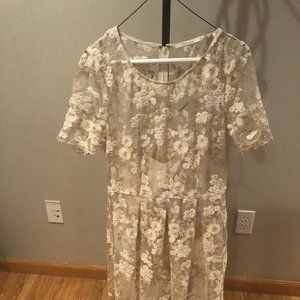 Formal Ivory and Gold Midi dress